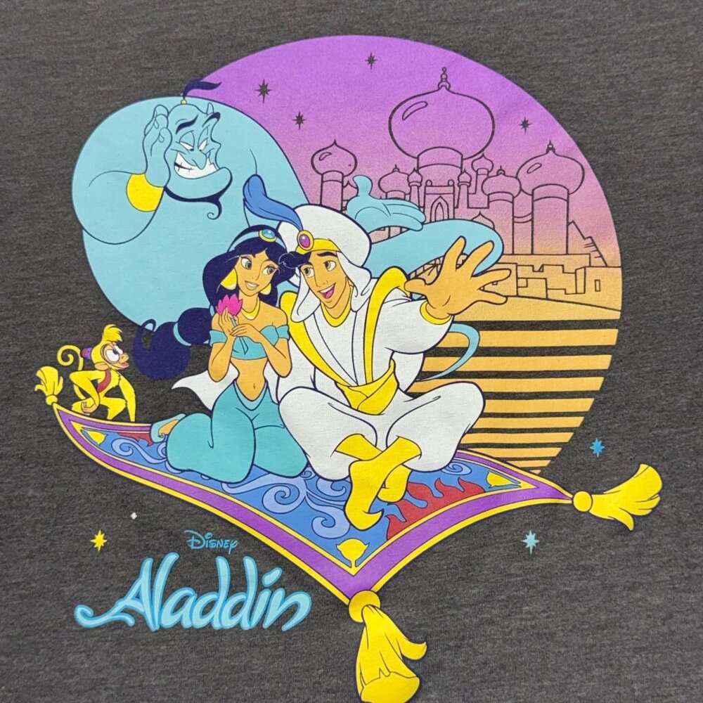 NEW Disney Aladdin Flying Carpet Graphic T-Shirt Gray Kids XL Excellent